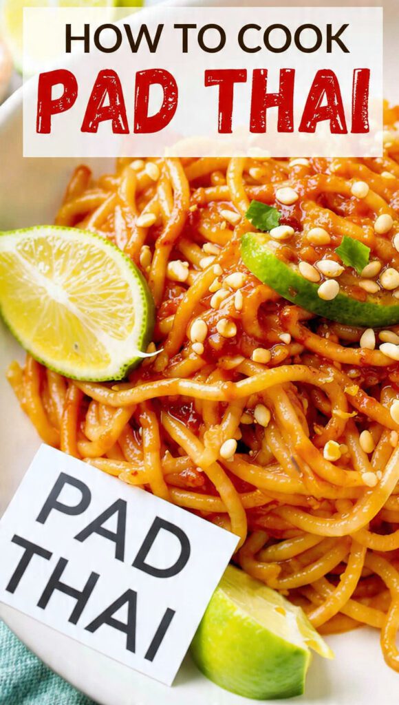 A steaming plate of homemade authentic Pad Thai with lime.