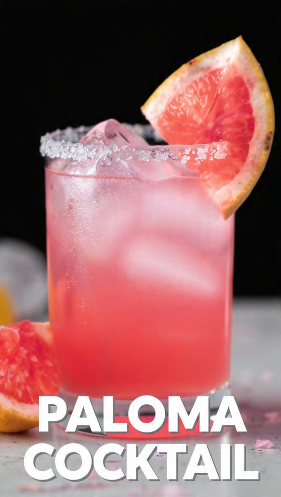 A delicious fresh pink paloma cocktail with a salt rim