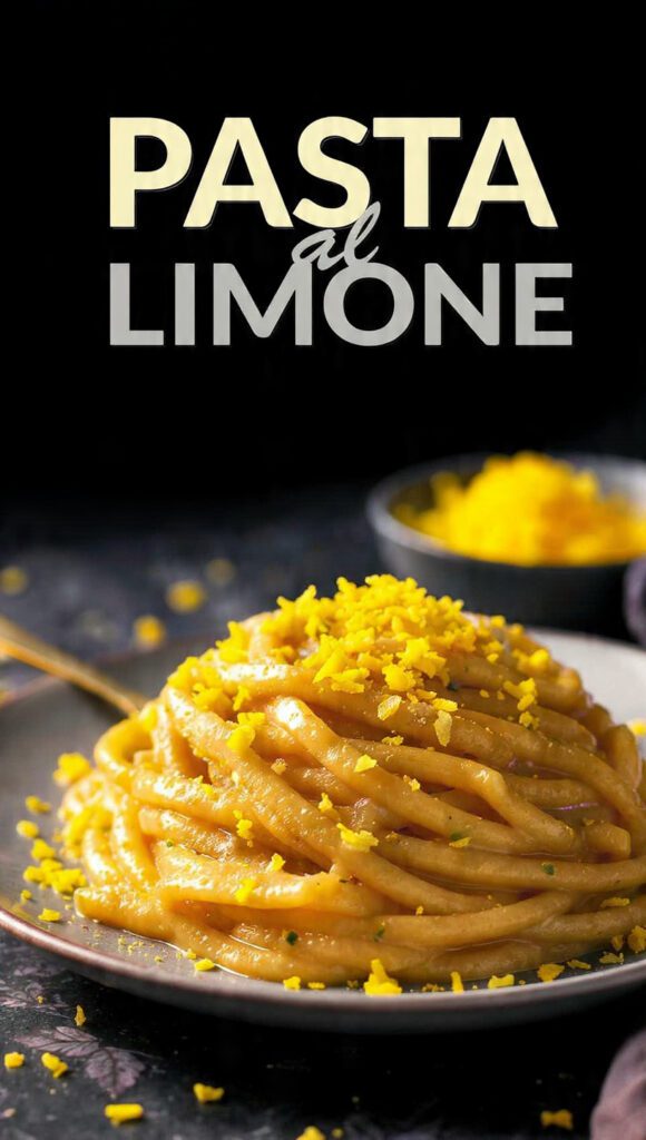 A delicious plate of authentic silky pasta al limone with lemon zest.