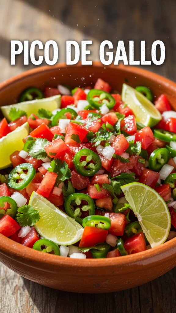 A vibrant bowl of authentic homemade Pico de Gallo with fresh tomatoes and lime.