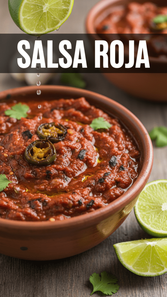 A vibrant bowl of authentic homemade Salsa Roja with roasted tomatoes.