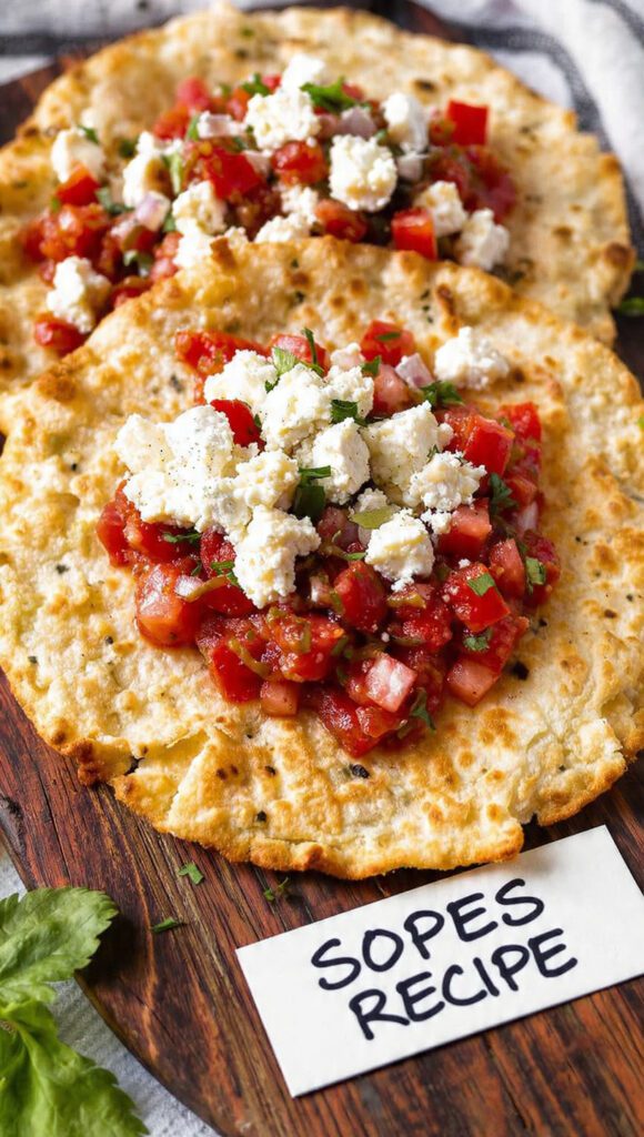 A delicious plate of authentic homemade sopes with beans and cheese.
