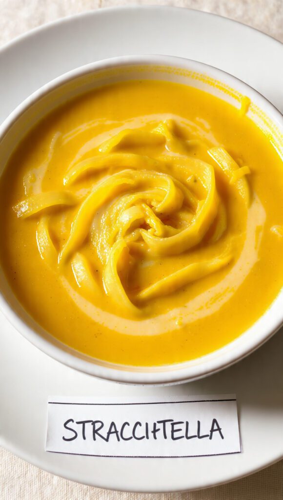 A delicious bowl of authentic homemade silky stracciatella soup.