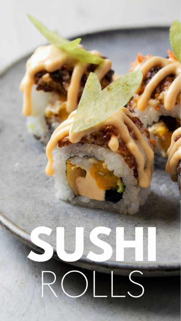 A delicious platter of authentic homemade sushi rolls with ginger.