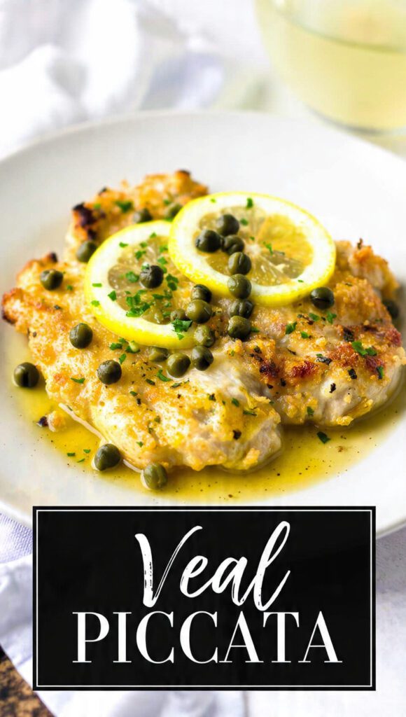 A delicious plate of authentic silky veal piccata with capers.